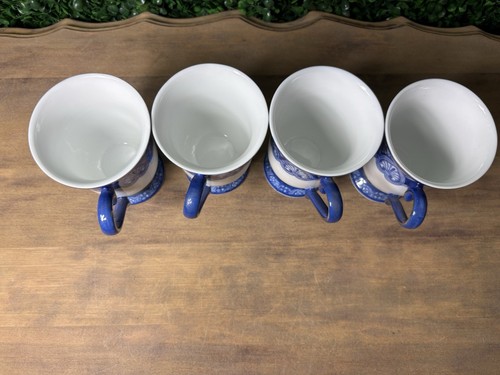 Set 4 Bombay Co Blue White Arabasque Tile Platinum Trim Coffee Tea Mug - Picture 8 of 10