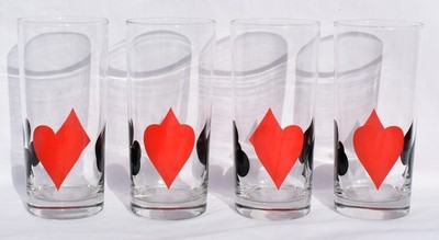 MCM - POKER PLAYING CARD SUITS - Set of 4 - 6 1/4'' High Ball Tom Collins Glasses