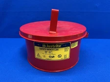 JUSTRITE Bench Can: 2 gal Capacity, Powder Coated Steel, Red