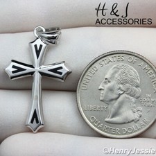 MEN SOLID 925 STERLING SILVER PLAIN SIMPLE SILVER/BLACK CROSS PENDANT ASP433