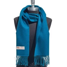 100% CASHMERE SCARF Made in England SOLID Teal SUPER SOFT UNISEX NEW