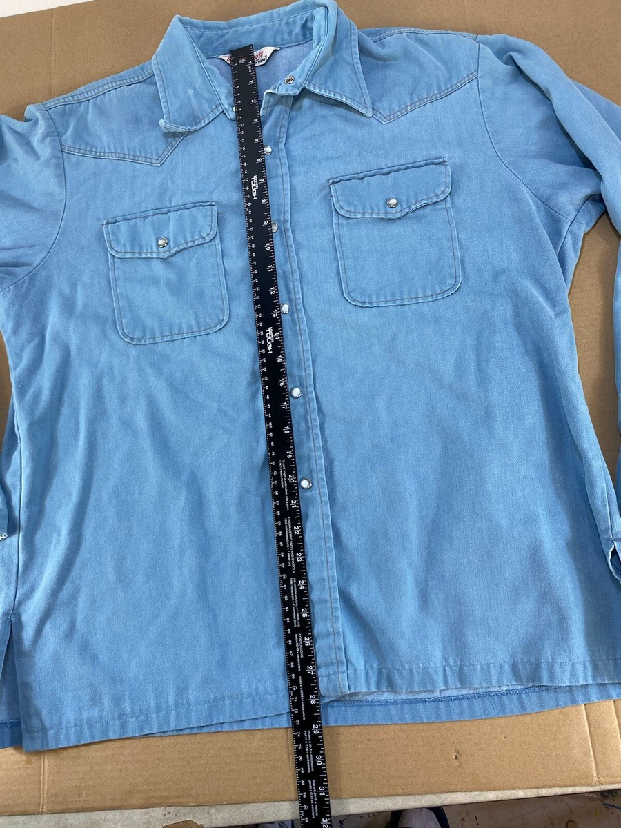 Vintage 70s 80s Big Yank Chambray Denim Pearl Snap Western Farm