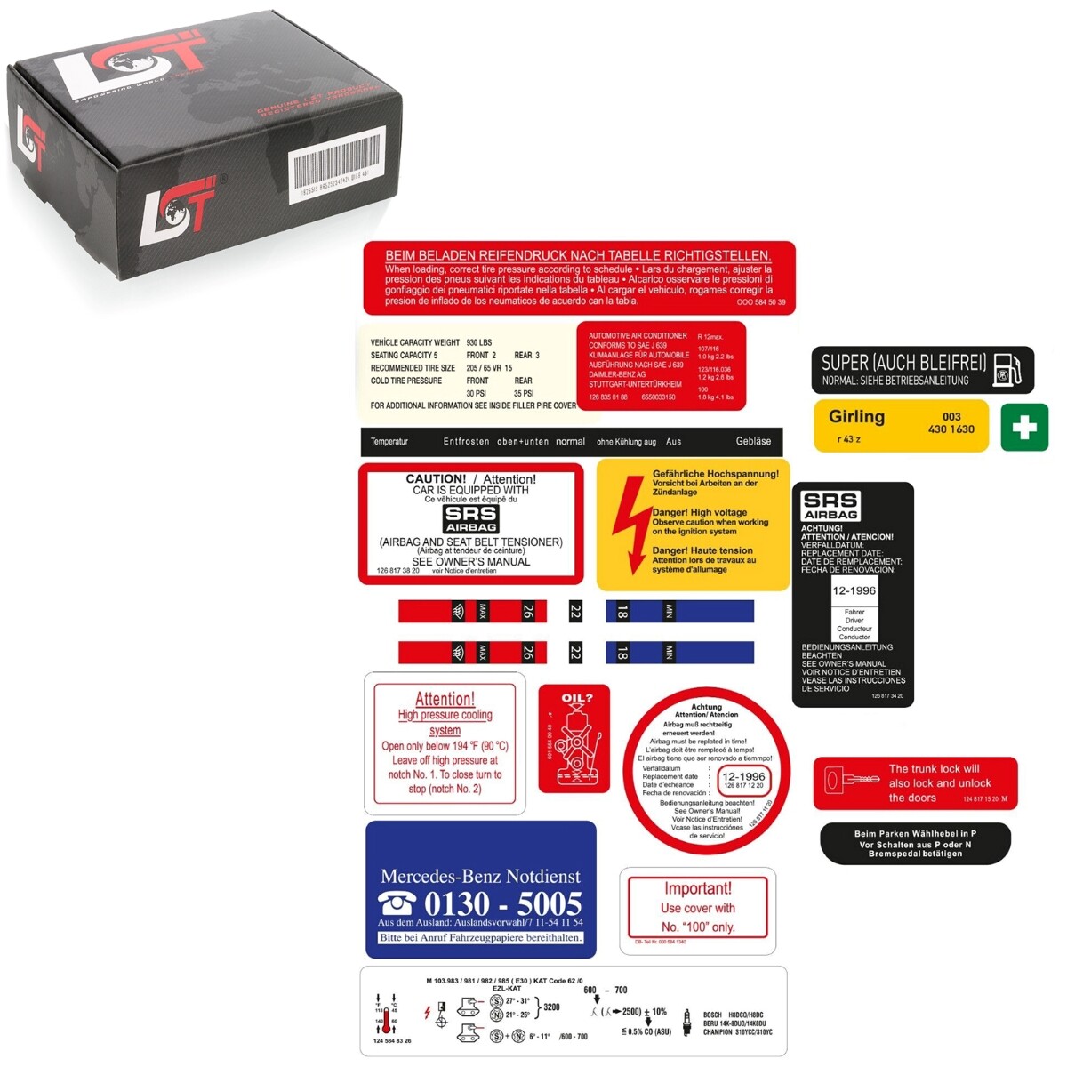 Warning Signs Sticker Sheet 20 Stickers Caution for Mercedes S-Class W126