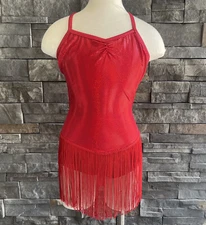 A Wish Come True Red Fringe Dance Costume Jazz Size Child Large (12-14)