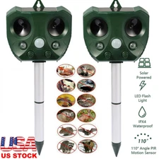 2PCS Animal Repeller Ultrasonic Solar Power Outdoor Pest Cat Mice Deer Sensor