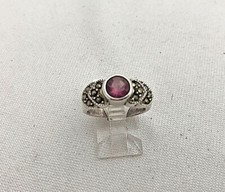 Sterling Silver .925 5mm Round Amethyst  Marcasite Band Ring 1/4" Wide