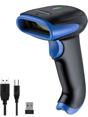  Wirelesstooth Barcode Scanner,3-in-1tooth & USB Wired & 2.4G Wireless Blue