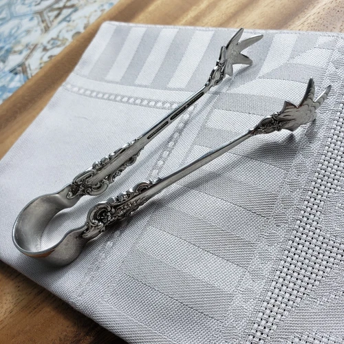 WALLACE GRANDE  BAROQUE Vintage Sterling Silver Sugar Tongs 4.5" Candy Bon Bon