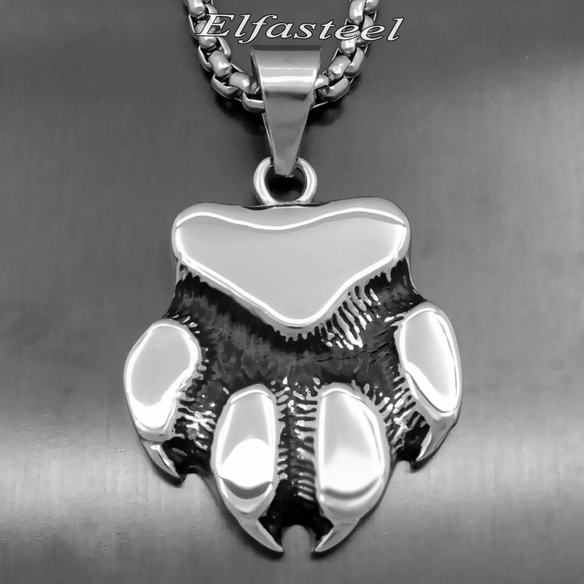 Men's Large BEAR CLAW Paw Solid 316L Stainless Steel Pendant