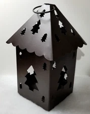 Khol's Brown Open Metal Primitive Lantern Votive Candle Holder Christmas Trees