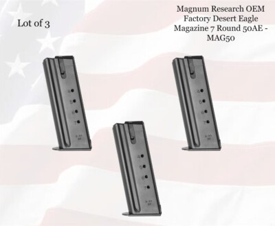 LOT of (3) Magnum Research OEM Factory Desert Eagle Magazine 7 Round 50AE- MAG50