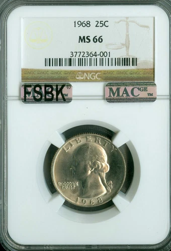 1968 QUARTER NGC MAC MS66 FSBK PQ SPOTLESS  *