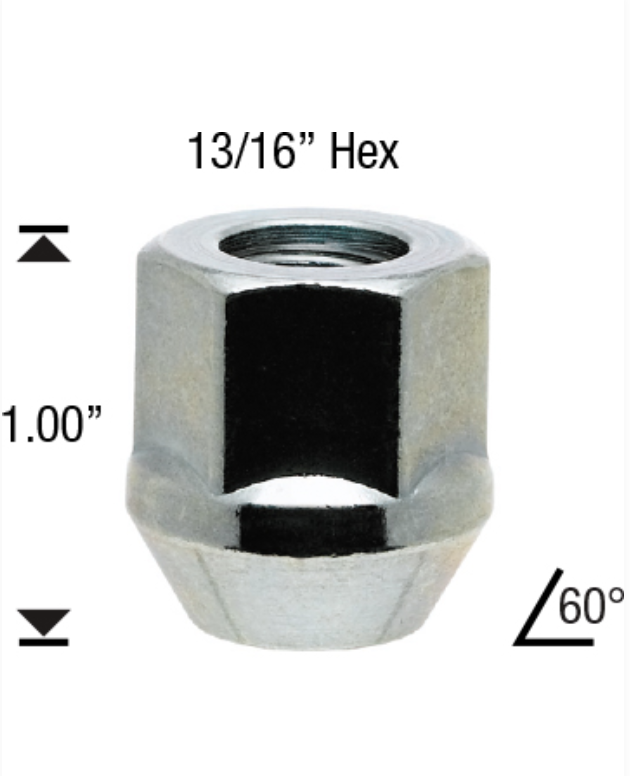 32x 7/16-20 OPEN-END BULGE 1 INCH TALL LUG NUTS CHROME CHEVY BUICK