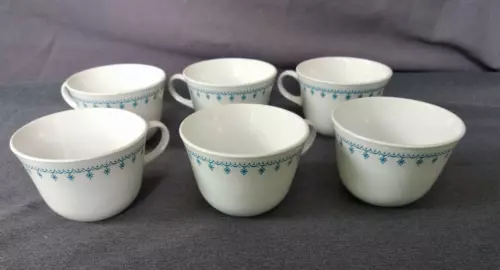 Vintage Corelle Corning Blue SNOWFLAKE Garland 6 oz  Coffee Cups - Set of 6