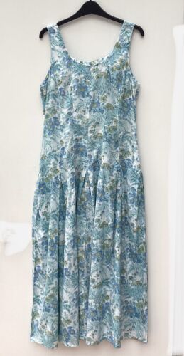 VINTAGE ANOKHI Summer Dress Sz 10 12 14 Blue Floral Artisan Boho Midi Maxi India - Picture 2 of 16
