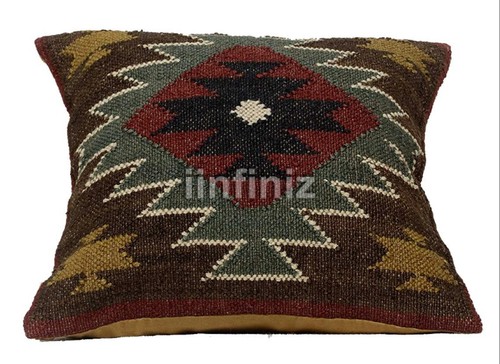 2 Pc 18x18 Tribal Boho Pillow Case Decor Handwoven Wool Jute Kilim Cushion Cover - Picture 32 of 60