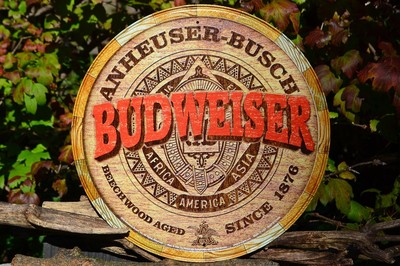 Budweiser Barrel Tin Metal Sign - Anheuser Busch - Bud Beer Keg - Beechwood Aged