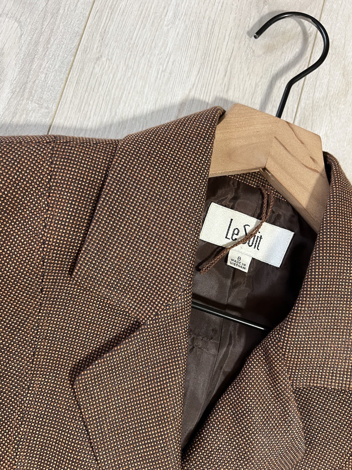 Le Suit Brown Three Button Pocket Jacket & Skirt Suit Set Sz 8