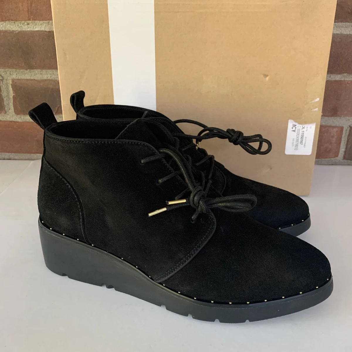 Steven By Steve Madden Bart Black Suede Lace up Wedge Ankle Boots