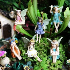 6Pcs Miniature Garden Fairies Figurines Mini Fairy Statue Garden Ornament Decor，