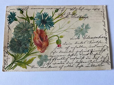 Litho 1901 flower flowers, flowers partially painted? , Poppy ? Poem Postcard