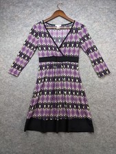 Egen Dress Womens Small Purple Black Surplice Neck Mini A-Line Boho Chic