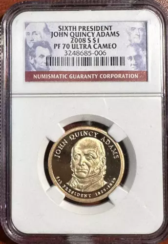 ✅  2008 S $1  John Quincy Adams Sixth President NGC PF 70 Ultra Cameo One Dollar