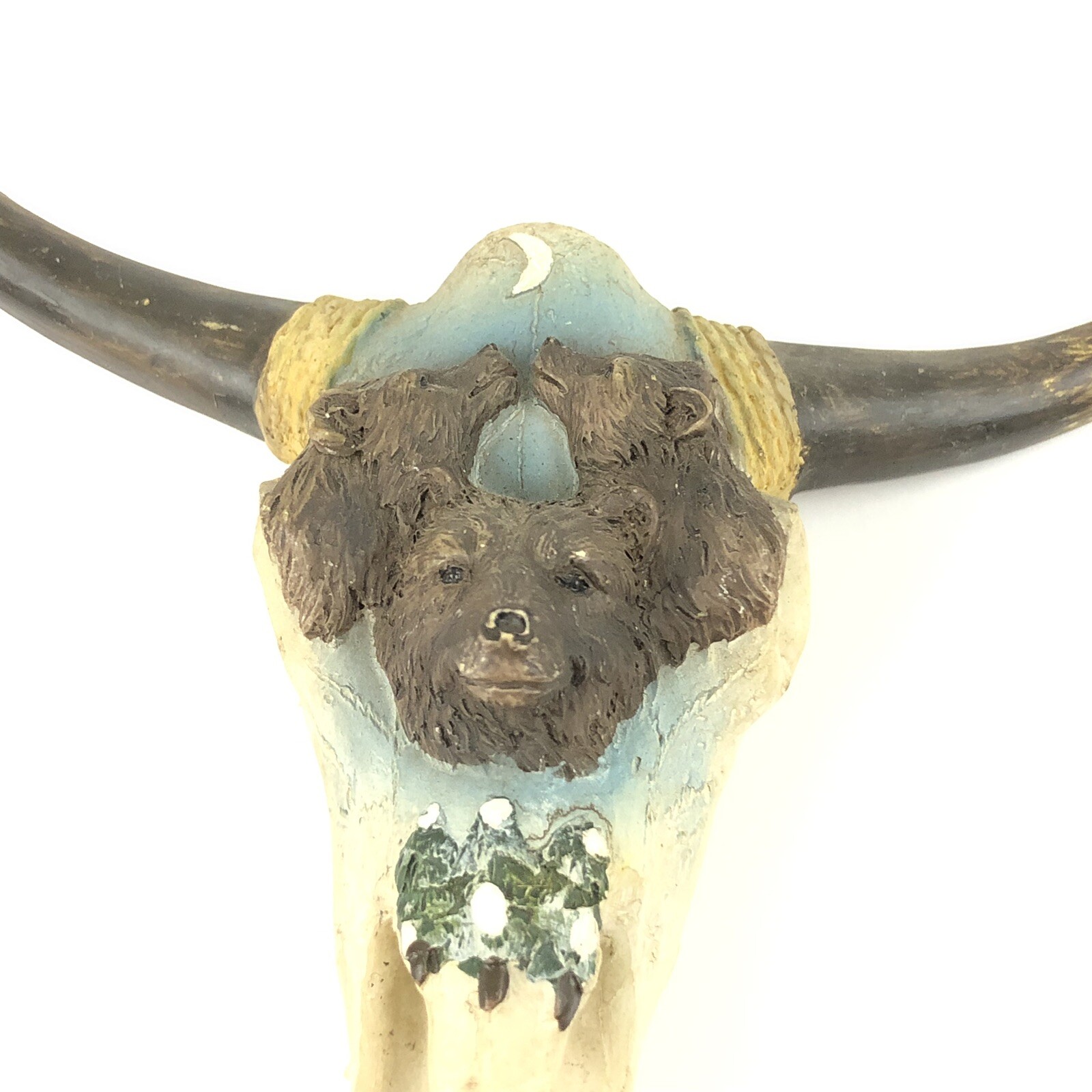 Animal Skull Wall Art Decor w/ Horns Bears Trees Moonlight • Very