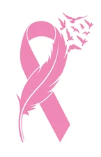 Cancer Ribbon  Feather /w Doves Breast Cancer Awareness Vinyl Decal / Sticker