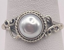 Sterling Silver Solid .925 Genuine Pearl Ring Size 8.5 Boho Chic Stack Ring