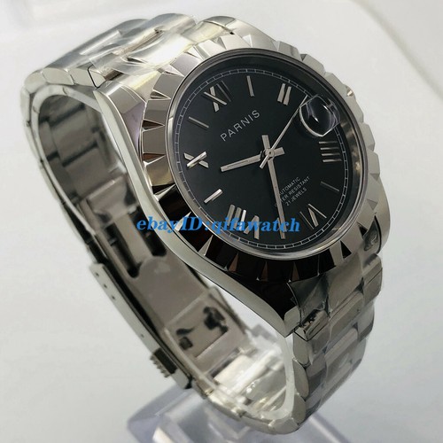 PARNIS 39mm black dial Silvercase sapphire crystal date automatic Mens new watch - Picture 2 of 5