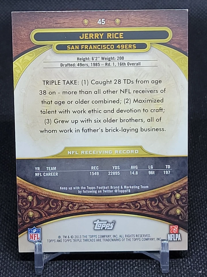 2013 Topps Triple Threads Gold #45 Jerry Rice /99 - Image 2 of 2