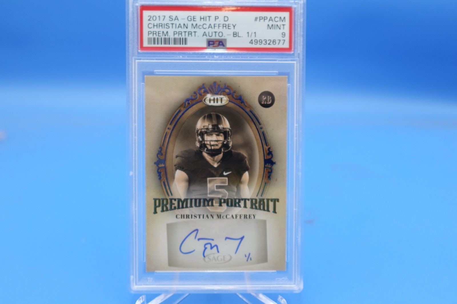 2017 Sage Hit Premium Portrait Christian McCaffrey Auto 1/1 PSA 9 MINT 