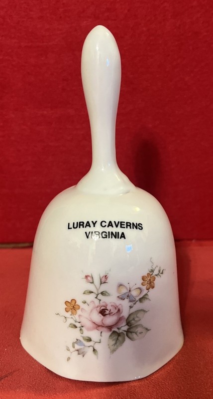 Vintage Luray Caverns, Virginia White Porcelain Bell With Floral & Butterfly 6”.