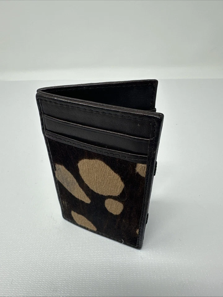 J.Crew Italian Leather Card Case ID Holder Wallet Brown Animal Print Calf Hair - Image 4 of 4