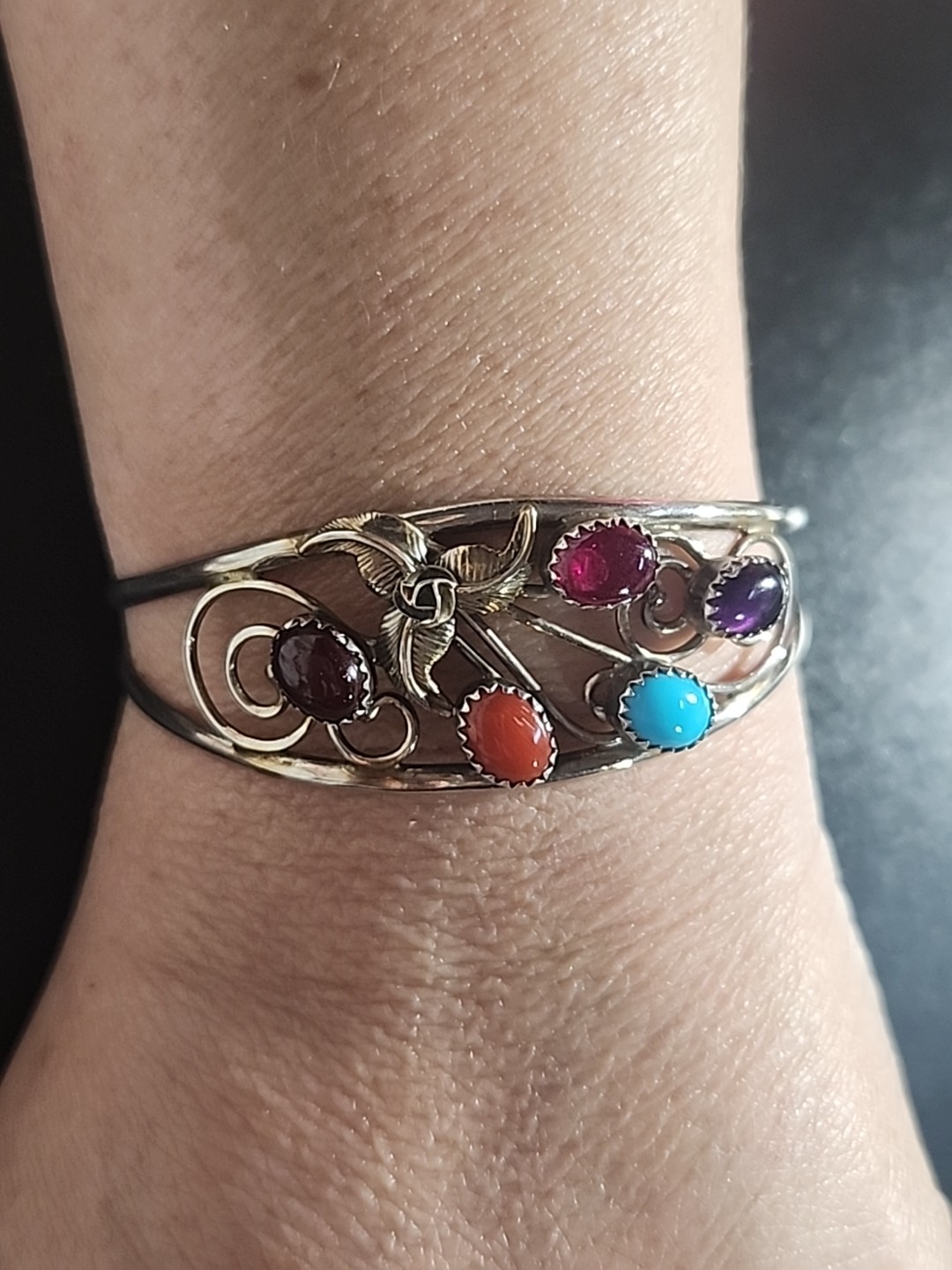 Sterling Silver Native Style Cuff Multiple Stone … - image 5