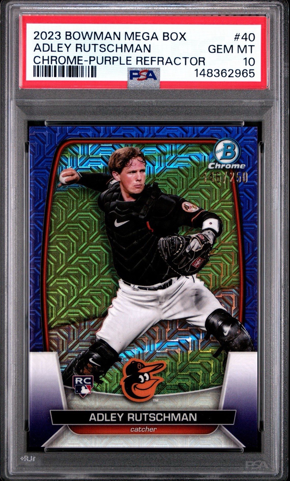2023 Bowman Chrome Mega Box Adley Rutschman #40 (RC)Purple Refractor /250 PSA 10