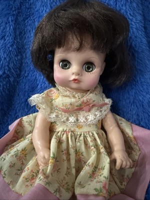 JOLLY TOYS Vtg 1978 Doll 13'' Big Eyes Brunette Toddler Baby Vinyl