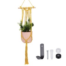 Macrame Plant Hanger, 34 in Plant Hanger with Hook,Wooden Bead Style Yellow