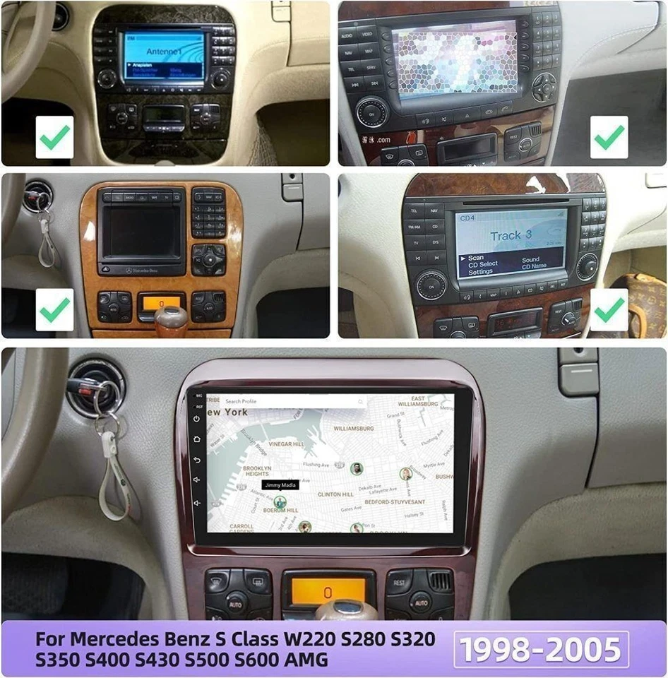 Rádio estéreo veicular 1G+32G Android 13 para Mercedes-Benz Classe S W220 GPS navegação WIFI - Imagem 2 de 4