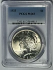 1923  PEACE DOLLAR PCGS MS 65 / SHARP WHITE COIN