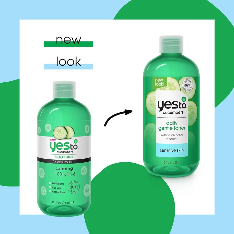 Yes To Cucumbers, toner calmante + calmante fl oz 12, pele sensível, equilíbrio... - Imagem 2 de 4