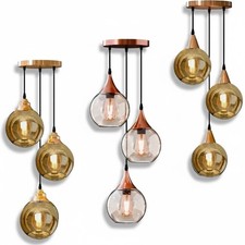 3 Way Hanging Glass Pendant Light – Modern Vintage LED Ceiling Chandelier – E27