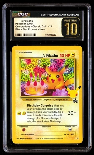 CGC 10 PRISTINE Birthday Pikachu 24 Pokémon Celebrations Classic . 2021 English