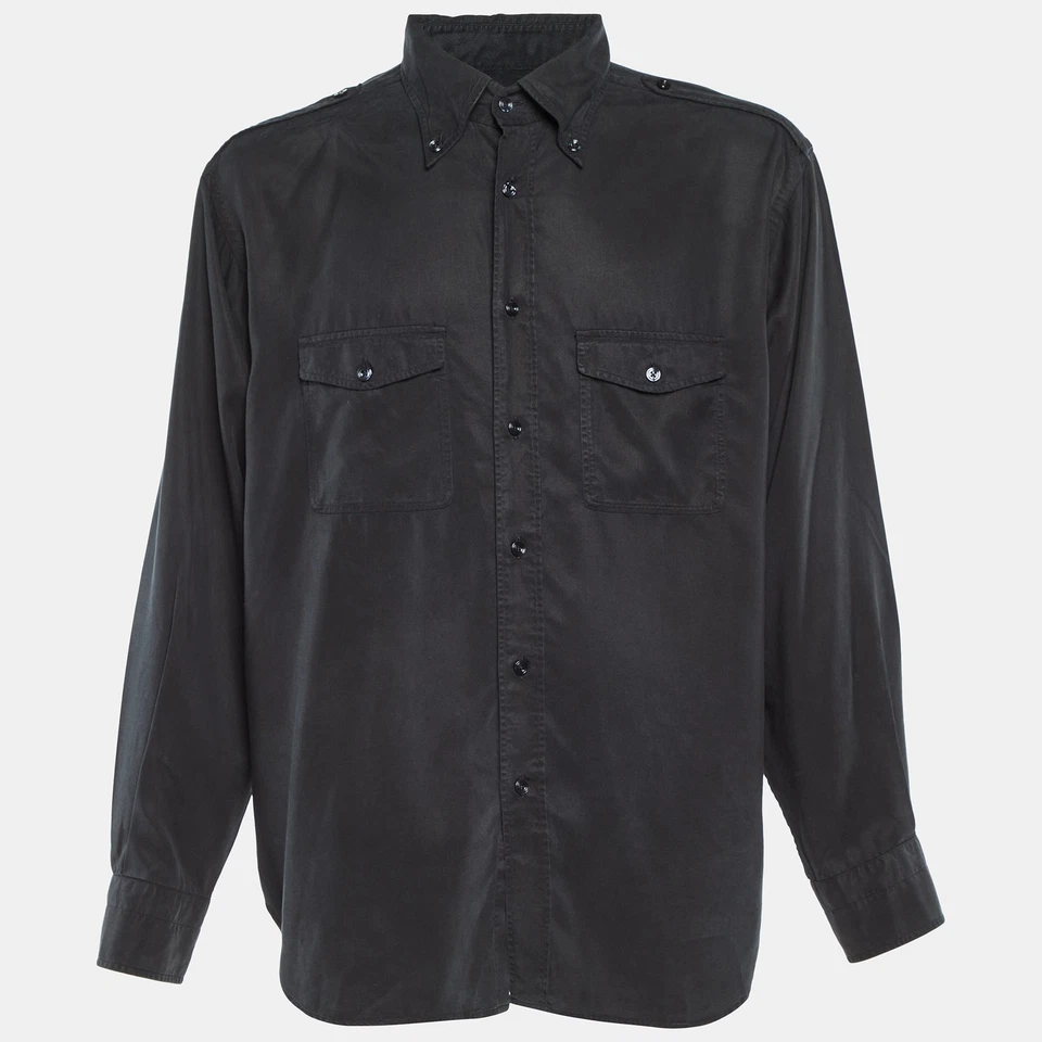 Camisa de Carga Tom Ford Negra Lyocell Botón Delantero XXXL