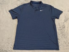 Nike Dri Fit Polo Shirt Mens XL Navy Blue White Striped Swoosh AJ5482 Golf