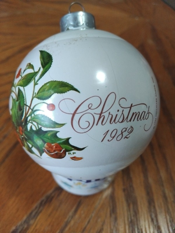 Vintage Hallmark Ornament Christmas 1982 Mother and Dad Glass Ball Keepsake 
