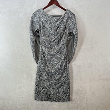 Betsy  Adam Dress Womens 4 Gray Silver Lace Cape Sequin Draped Bodycon Mini