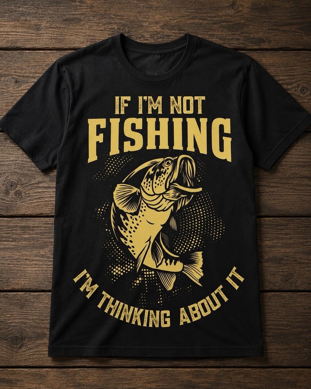 Mens Black Fishing Graphic T Shirt Crew Neck If Im Not Fishing