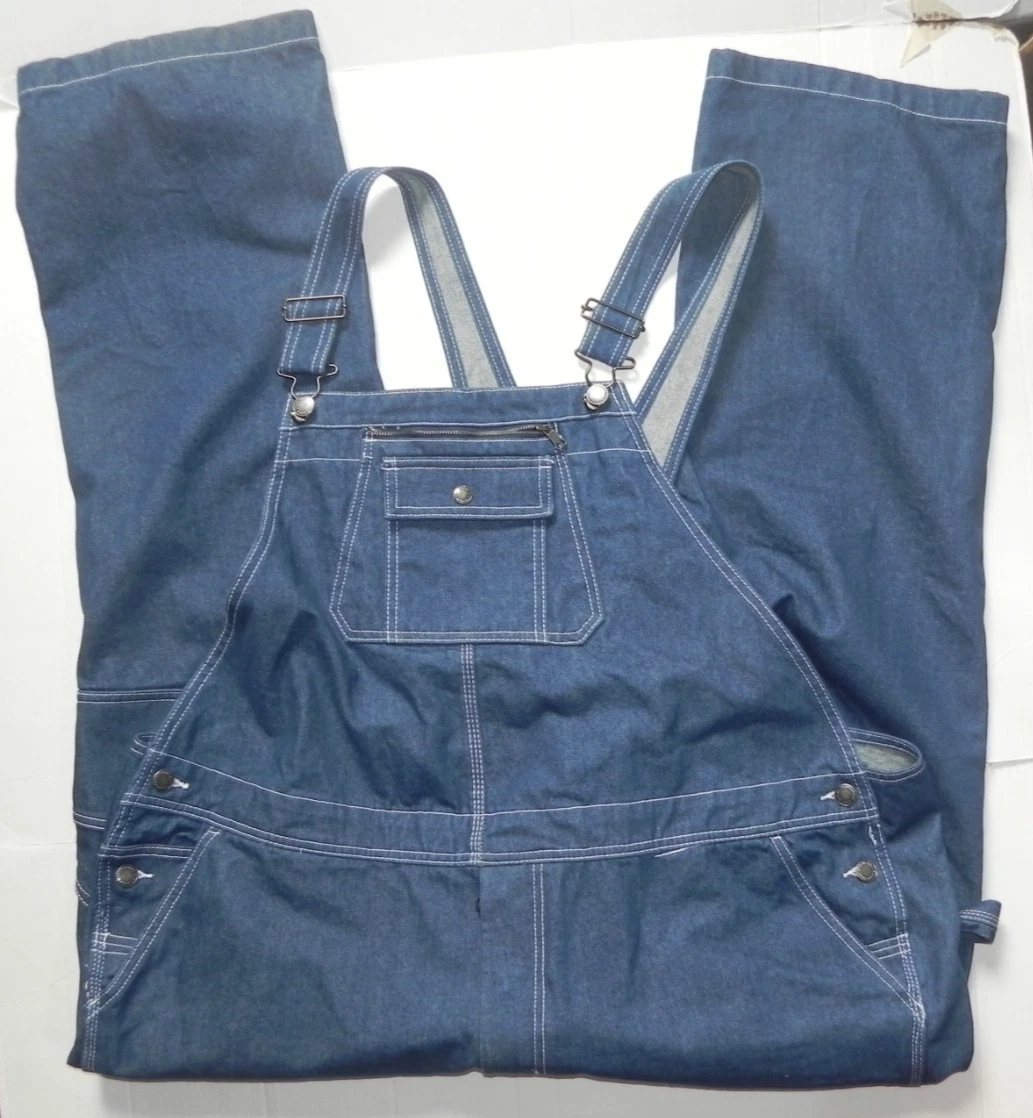 c8 Craftsman Bib Overalls Blue Denim Carpenter Utility Cargo Straight 46W x 30L